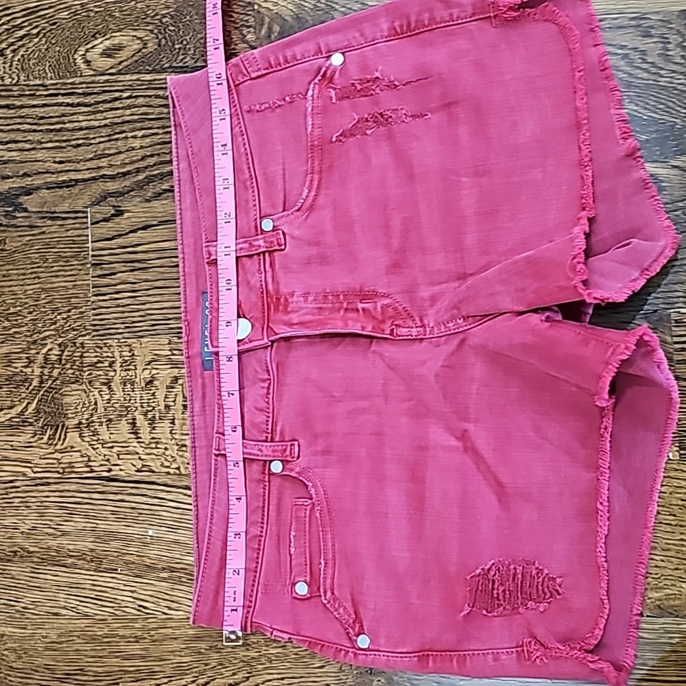 LEVEL 99 Adelynn Side Slit Tulip Red Distressed Denim Short - Picture 7 of 12